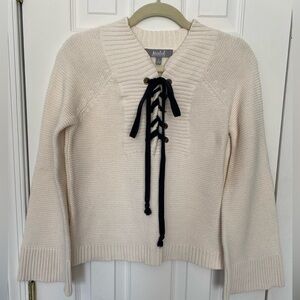 Marled Reunited Clothing Cream Women's Sweater, Lace Up, Bell‎ Sleeves, Size S